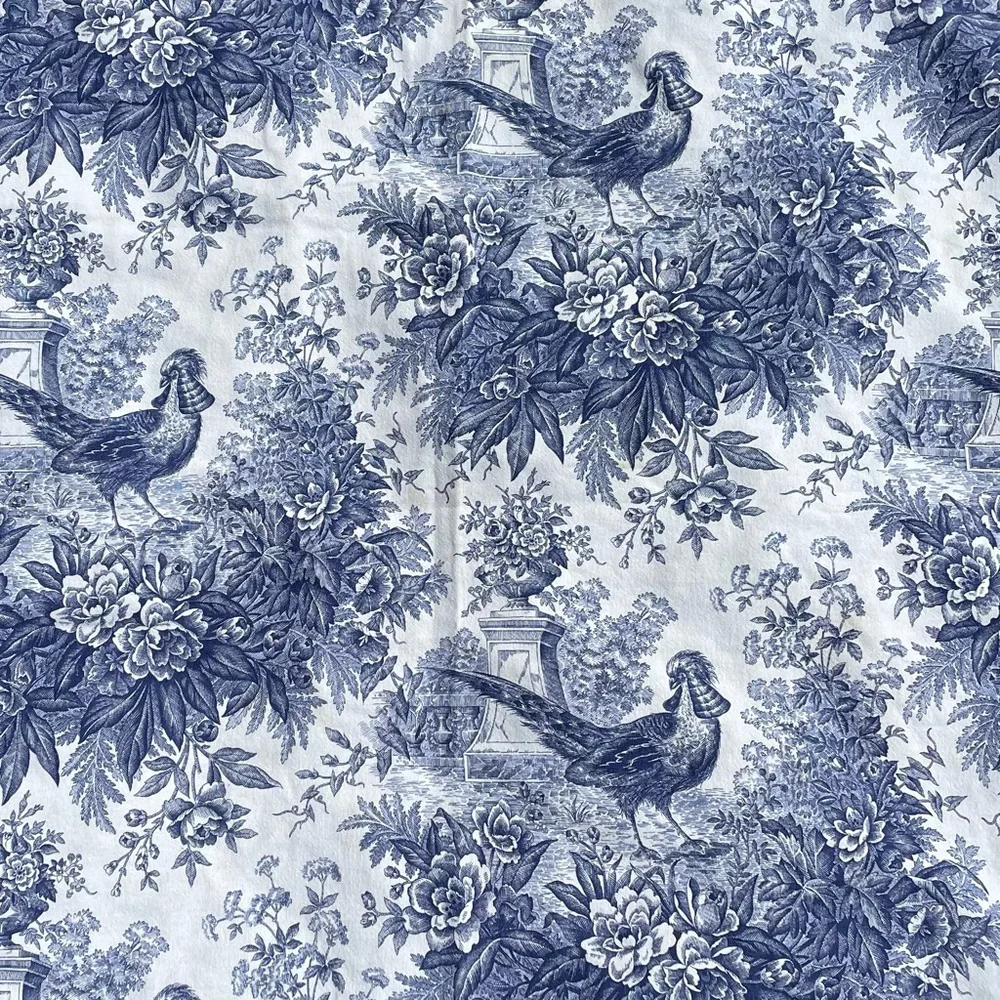 Tessitura Toscana Telerie Italy Cotton Square Tablecloth & 3 Napkins Blue White
